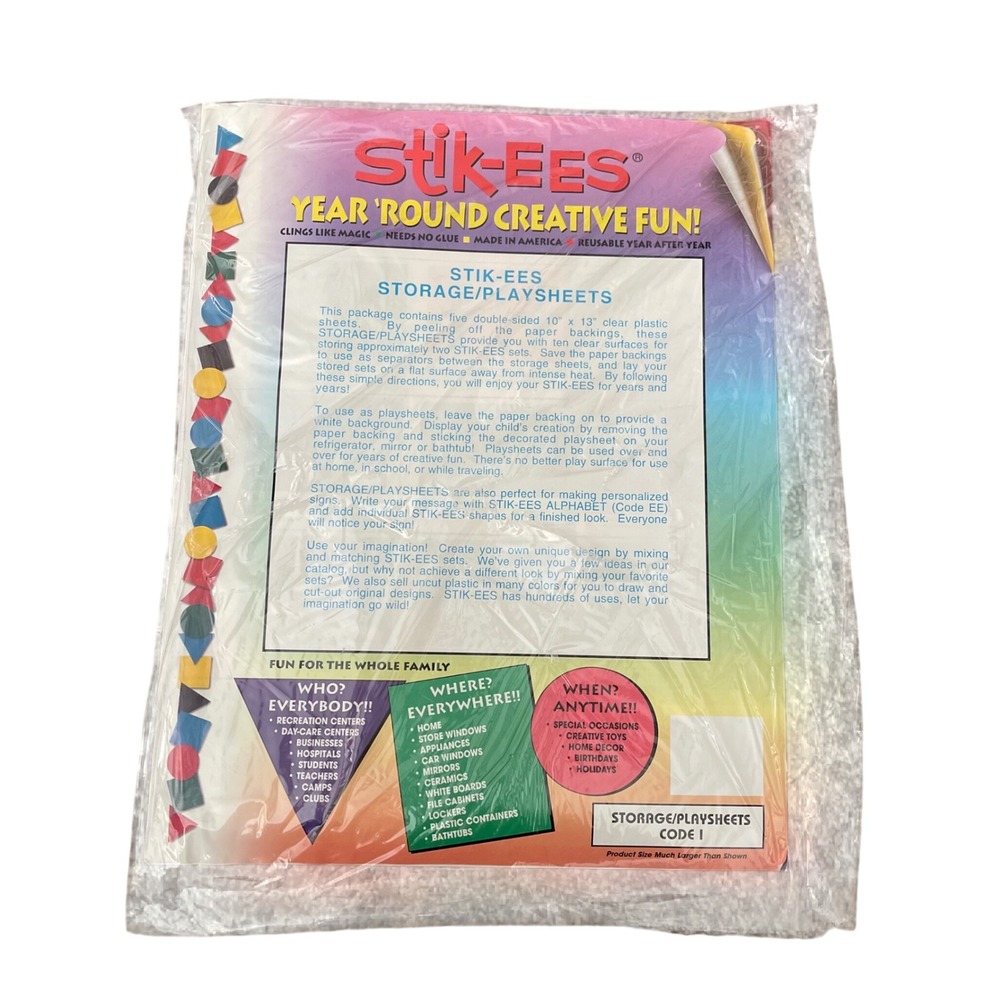Vtg Stik-ees Window Clings storage / playsheets code I 5‎ double sided